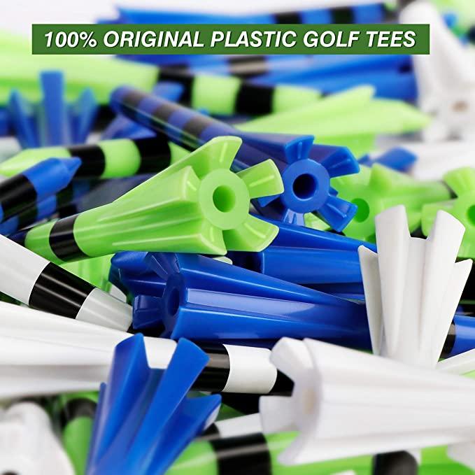 CHAMPKEY Premium 5 Prongs Golf Plastic Tees (75 Pack) | Reduce Friction & Side Spin Golf Tees