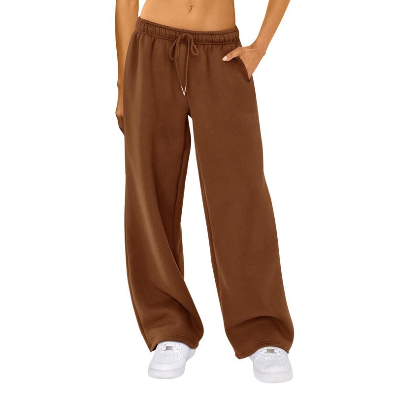 Women Y2K Drawstring Sweatpants Low Rise Wide Leg Ankle Slit Fold Over Pants Comfy Jogger Trousers with Pockets