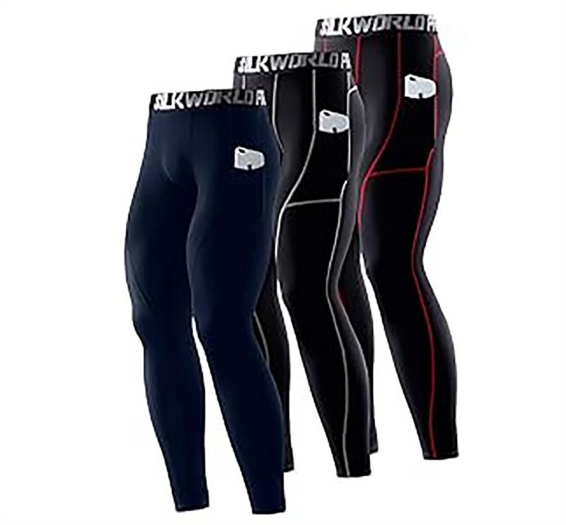 17.99  SILKWORLD Men's 2~3 Pack Compression Pants Pockets Cool Dry Gym Leggings Baselayer Running Tights