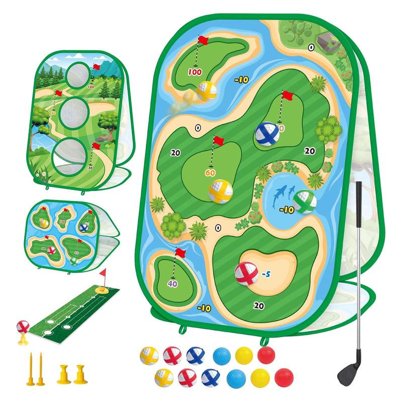 4 in 1 Sticky Golf Set (1 Set), Golf Putting Practice Mat, Indoor outdoor Golf Practice Set, Party Favor for Family Party