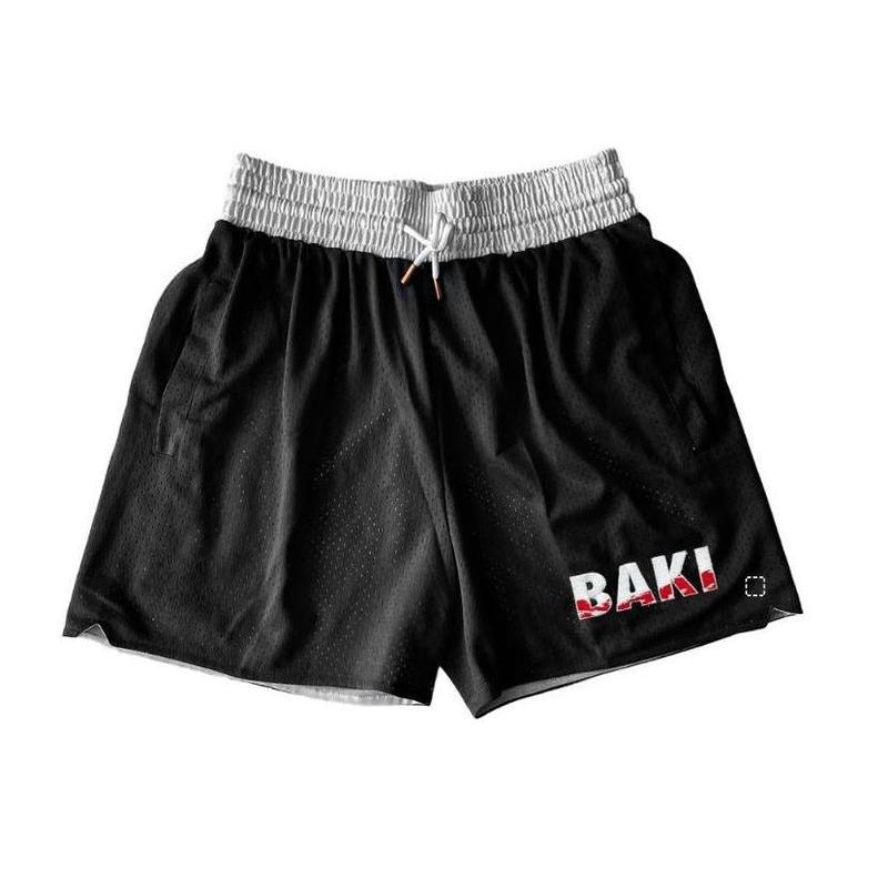 Baki Theme Men's Basketball Shorts Workout Sport Knee Pants With Pockets Athletic Sweat Walking Sunmmer Embroidery Shorts S-3XL gym short