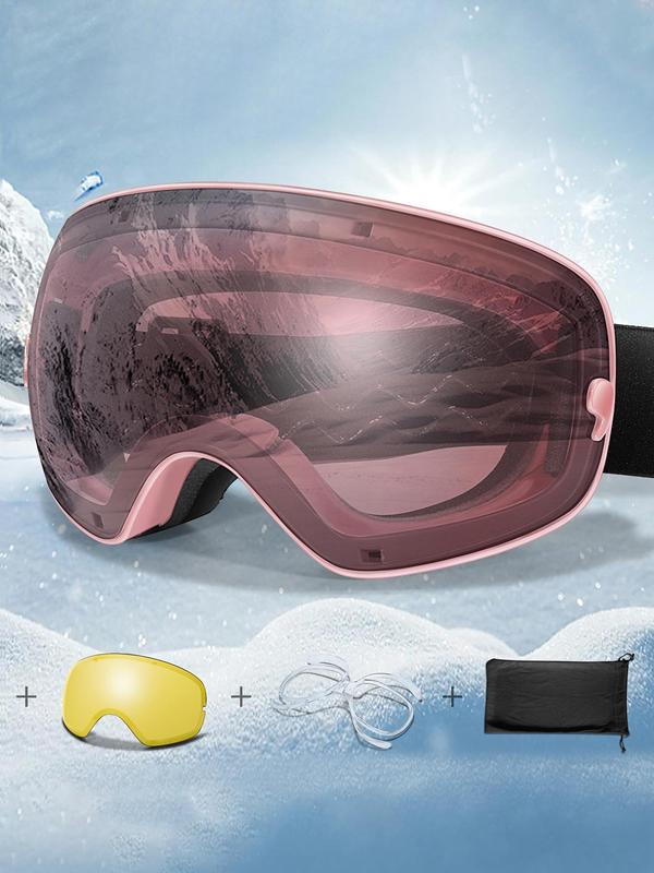 Unisex Sport Ski Goggles, OTG Outdoor Ski Goggles with Replacement Lens, UV 400 Protective Skiing Sunglasses, Sports Eyewear for Men & Women