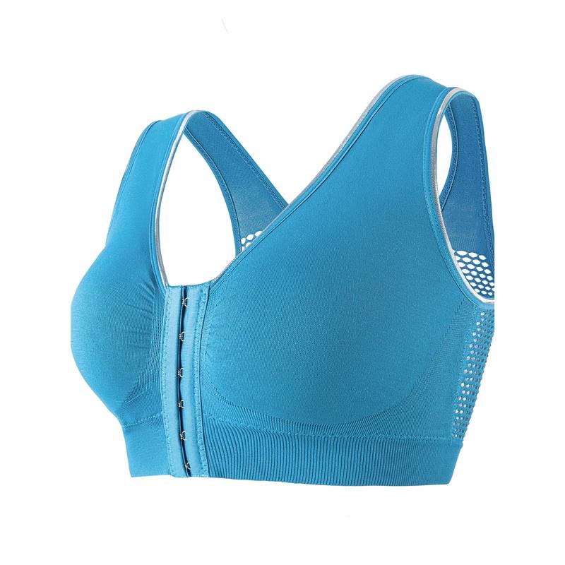 Women's Sports Bra - Plus Size Buckle Open Front Solid Breathable Mesh Wireless Thin Fitness Yoga Running Bra, Light Support - For Women - Suitable for Yoga, Running, Fitness - Perfect Gift for Active Women