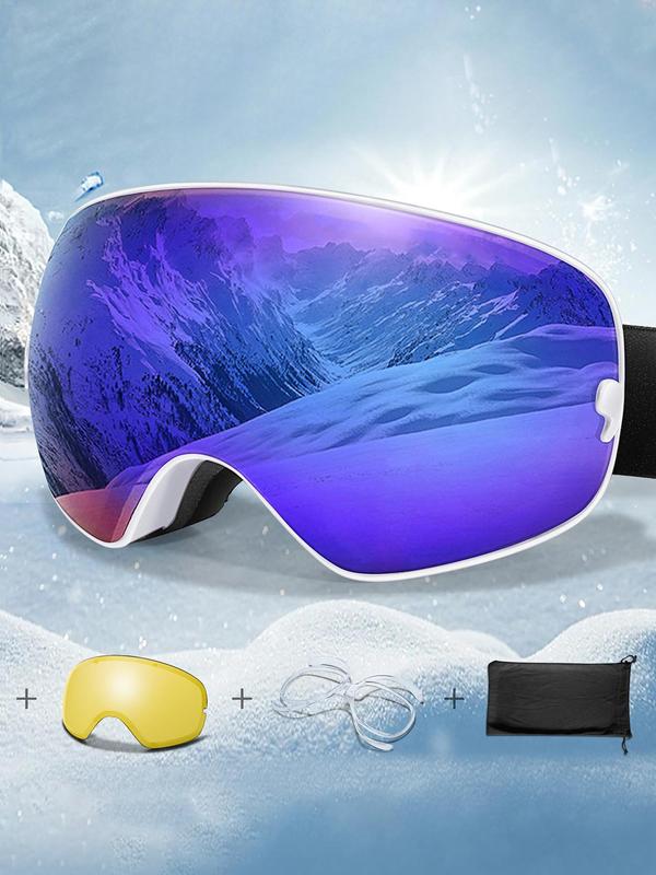 Unisex Sport Ski Goggles, OTG Outdoor Ski Goggles with Replacement Lens, UV 400 Protective Skiing Sunglasses, Sports Eyewear for Men & Women