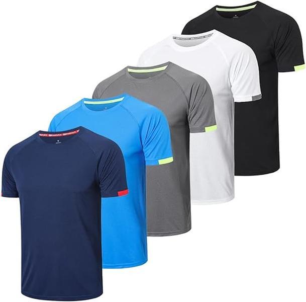 5-Pack Men's Color-Blocked Short Sleeve Suitness T-Shirt for Running and Sports