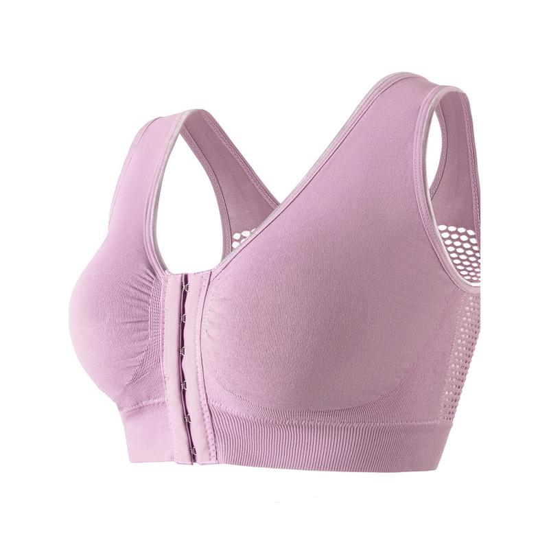 Women's Sports Bra - Plus Size Buckle Open Front Solid Breathable Mesh Wireless Thin Fitness Yoga Running Bra, Light Support - For Women - Suitable for Yoga, Running, Fitness - Perfect Gift for Active Women