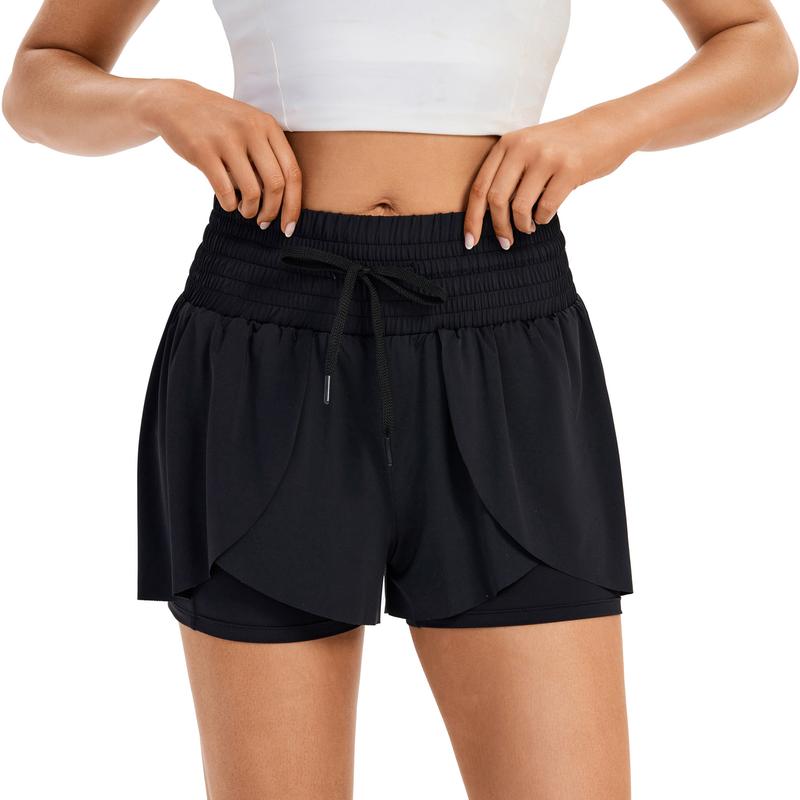 Women's Plain 2 IN 1 Drawstring Waist Shorts Gym Yoga Athletic Workout Running Sport Skorts Ladies Lounge Casual Summer Bottoms for Daily Wear Outdoor Outfits