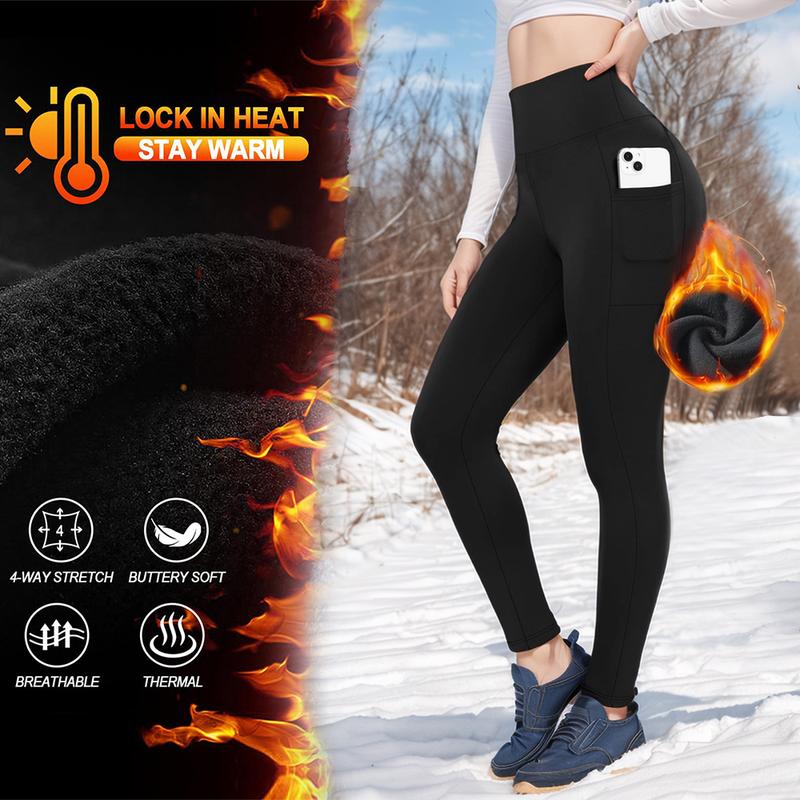 Thermal Pocket Leggings, Women's High-waist Outer Sports Thin Fleece Yoga Pants, Slimming High Waisted Yoga Pants, Workout Running Tights