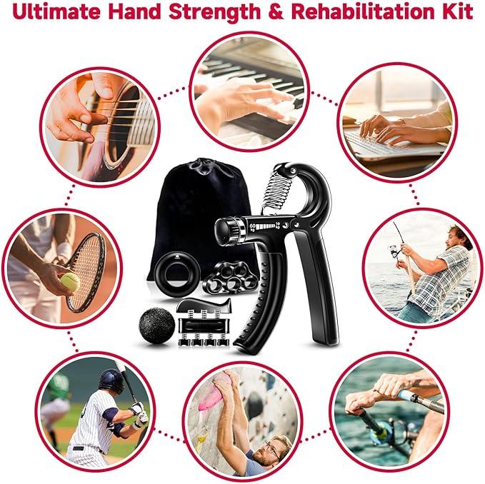 5 PCS Grip Strengthener Workout Kit Finger Exerciser, Grip Ring & Stress Relief Grip Ball - Muscle Building and Hand Injury Recovery