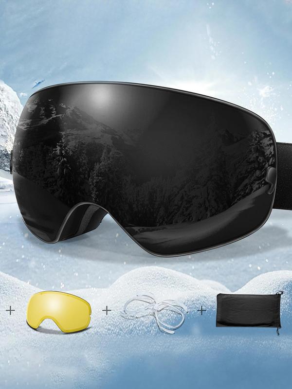 Unisex Sport Ski Goggles, OTG Outdoor Ski Goggles with Replacement Lens, UV 400 Protective Skiing Sunglasses, Sports Eyewear for Men & Women