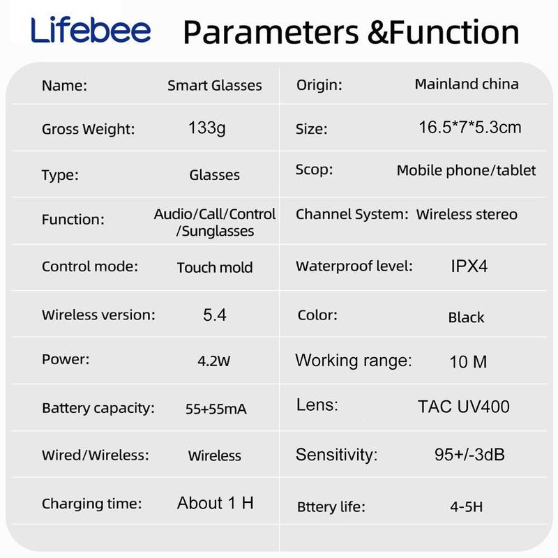 LIFEBEE GS-06 Smart Glasses, Outdoor Sports Eyewear, Smart Control Operation Auxiliary Tool, Transparent Sunglasses for Outdoor Sports, Calling, Music, Navigation, Gaming