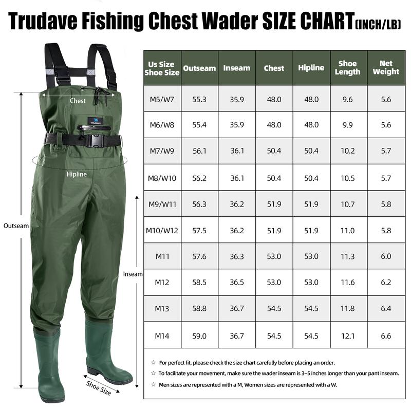 TruDave Chest Waders for Men with Boots, Fishing Waders for Women, Waterproof 2-Ply Nylon PVC Bootfoot Wader