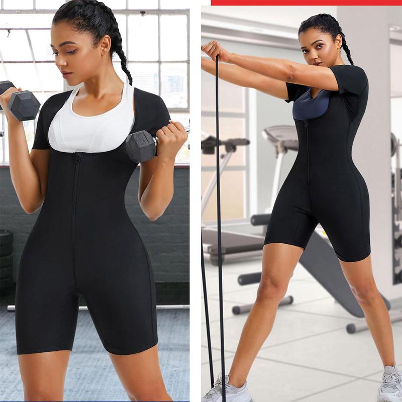 Women's Solid Zipper Front Sports Romper, Sporty Comfy Tummy Control Shaper, Ladies Sportswear for Indoor Outdoor Wear