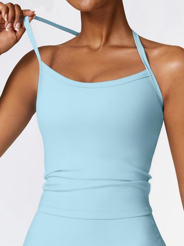 Women's Solid Color Criss Cross Halter Sports Tank Top, Quick Drying Breathable Sports Top, Ladies Sportswear for Indoor Outdoor Wear, Garage Tank Tops