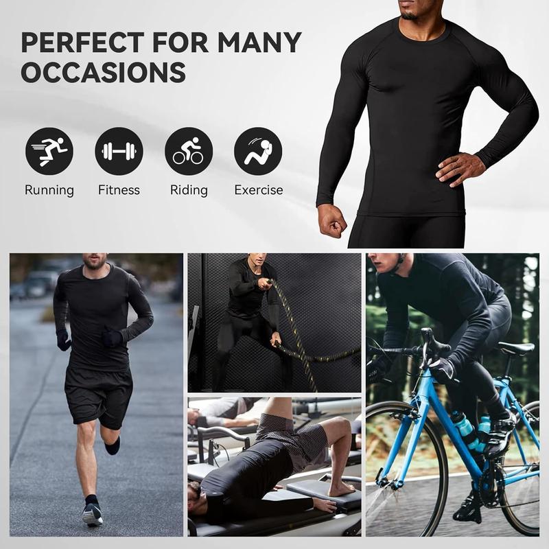 3 Pack Men's Compression Shirts Long Sleeve Athletic Base Layer Running Top UV Sun Protection Outdoor Work Out Shirts Black S