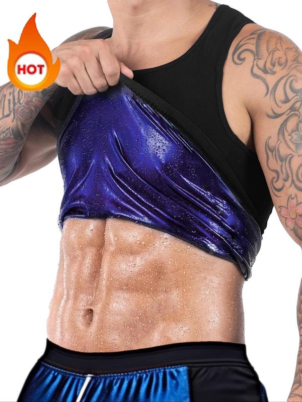 Men's Round Neck Sauna Tank Top, Slim-fitting Sleeveless Sports Top, Back To School Sports Outfits, High Stretch Workout Gym Exercise Top for Men,  Gym Tops, Gym Clothes, Fall Outfits, Fallfreshness, Fall Women's Clothing Jamaican Woman Bleach Man Clothes