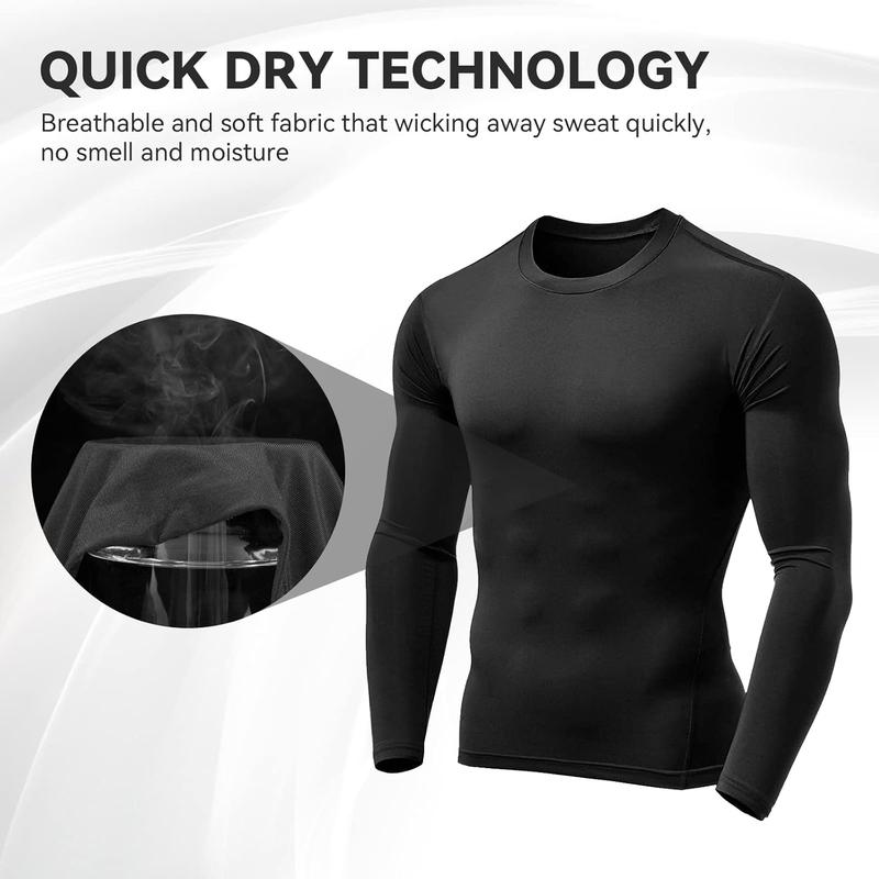 3 Pack Men's Compression Shirts Long Sleeve Athletic Base Layer Running Top UV Sun Protection Outdoor Work Out Shirts Black S