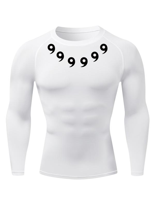 Men's Figure Print Round Neck Raglan Sleeve Sports Tee, Long Sleeve Crew Neck T-shirt for Gym Workout Running, Casual Sporty Top for Fall & Winter