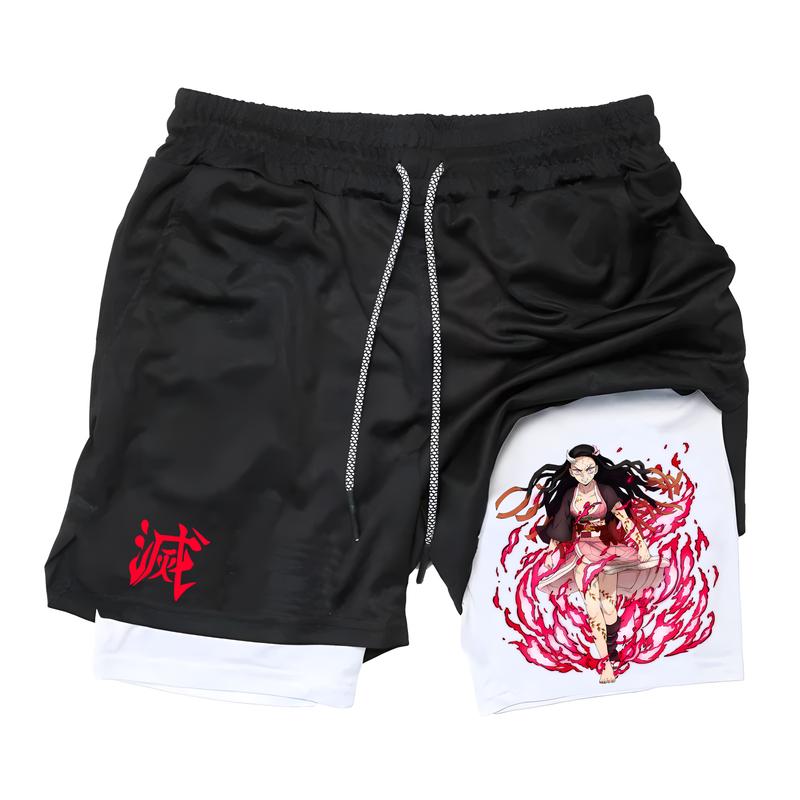 Men Gym 2-in-1 Anime Printed Shorts Double-layer Beach Shorts Anime Printed Sports Shorts Outdoor Training Running Shorts Breathable Gym Shorts Men Performance Shorts Men Shorts Graphic Mens Gym Clothes