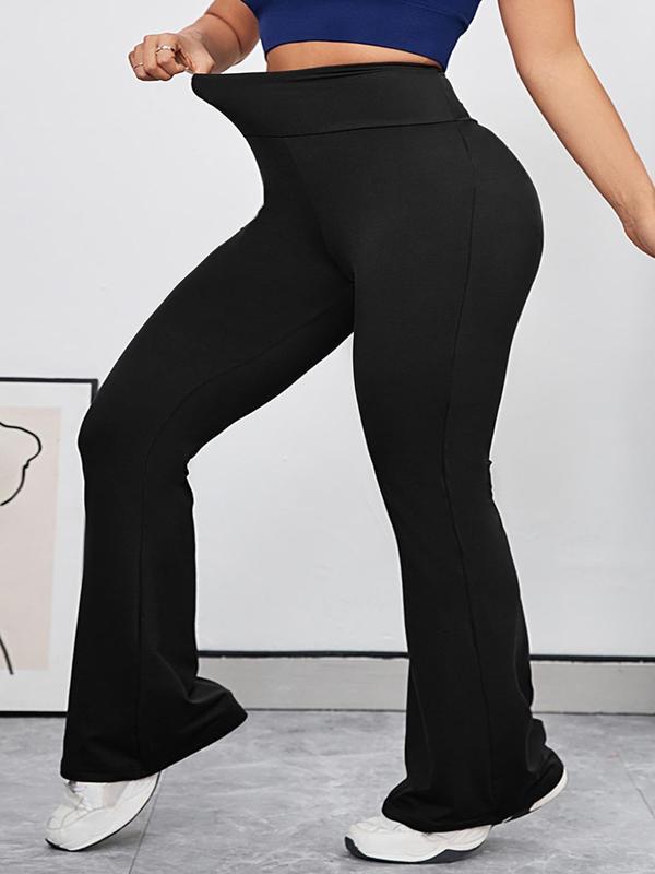  Solid High Waist Flare Leg Sports Leggings, High Stretch Yoga Pants, Ladies Sportswear for Indoor Outdoor Wear, Tummy Control