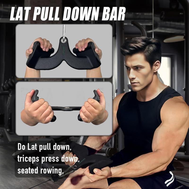 T-bar V-bar Pulley Cable Machine Attachments, Bicep Curl Tricep Lat pulldown Bar Back Strength Training Handle Grips Lat Pull Down Bar Press Down Exercises