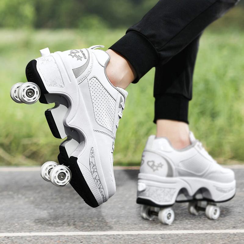 Yousulun Roller Skate Shoes, Multifunctional Roller Skates for Adult, 2-in-1 Deformation Rollerskates with 4 Retractable Wheels, Outdoor Sneakers, Unique Gift for Birthday