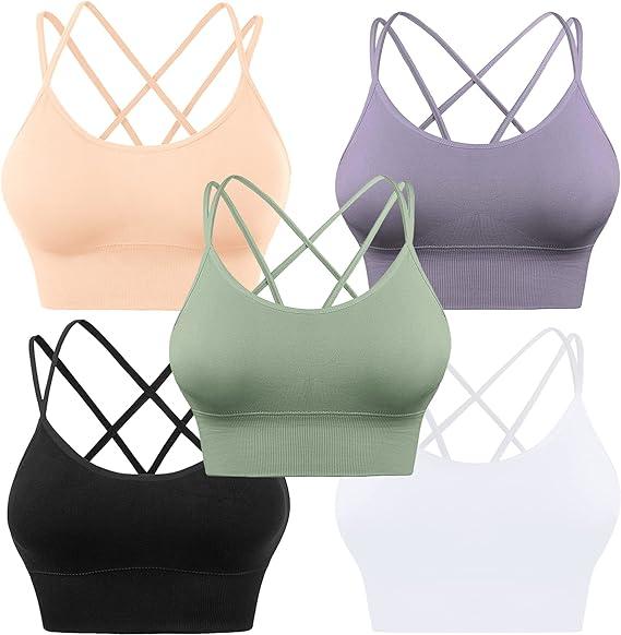 Cross Back Sport Bras Padded Strappy Criss Cross Cropped Bras for Yoga Workout Fitness Low Impact