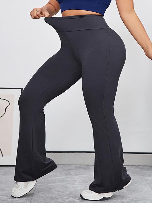  Solid High Waist Flare Leg Sports Leggings, High Stretch Yoga Pants, Ladies Sportswear for Indoor Outdoor Wear, Tummy Control