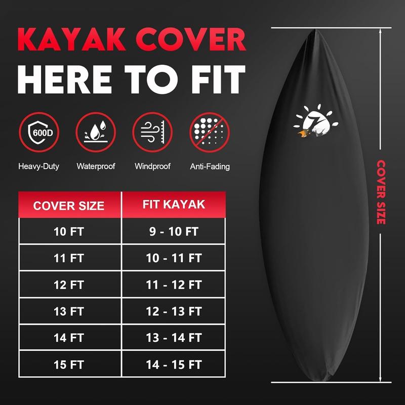 Kayak Cover 10 FT - 600D Kayak Canoe Cover for Outdoor Storage Heavy Duty & Waterproof, Fade-Resistant Kayak Accessory for Canoe, Paddle Board, SUP, and Kayak Boat (Fit 9ft - 10ft Kayak)