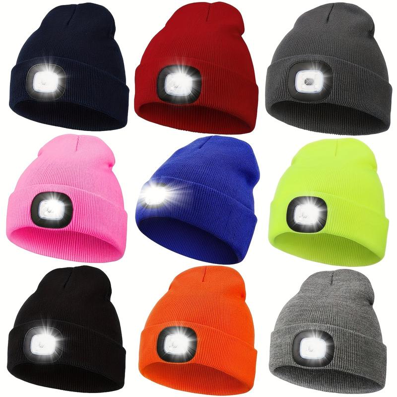 Solid Color Unisex LED Beanie With Light Breathable Headlamp Cap Tie Dye Knit Hats Warm Skull Cap Cuffed Beanies For Night Walking, Fishing, Camping music festival