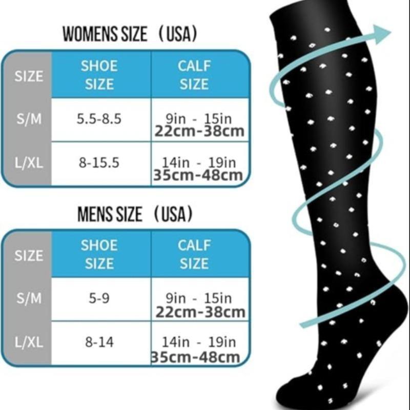 Unisex's Polka Dot Print Compression Socks, 6 Pairs Casual Comfy Breathable Socks for Running Jogging Hiking, Sports Socks for Men & Women