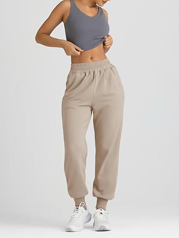 Women's Solid High Waist Sweatpants, Casual Comfy Pocket Jogger Pants for Daily Wear, Ladies Bottoms for Fall & Winter