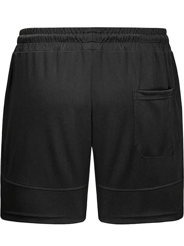 Men's Solid Drawstring Waist Split Hem Mesh Sport Shorts, Regular Fit Casual Zipper Pocket Track Shorts for Summer, Men's Bottoms for Outdoor Running Fitness Basketball