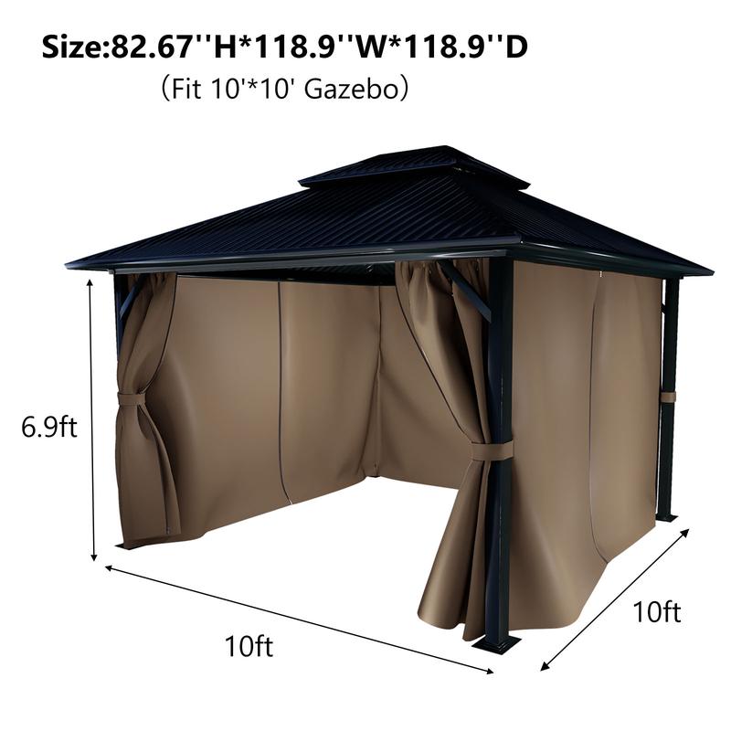 Aoodor Gazebo Curtain Replacement - Universal 4-Panel Sidewalls 10' x 10',Patio Privacy Curtains with Double Zipper,UV Resistant, Perfect for Outdoor Canopy, Garden, and Backyard (Curtain Only)