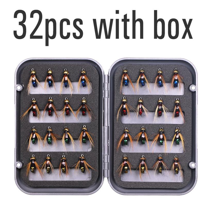 32pcs box Fast Sinking Faux Nymph, False Realistic Baits with Hook, Simulation Floating Bait for Outdoor Fishing, Flyfishing, Solocamping, picnicaesthetic