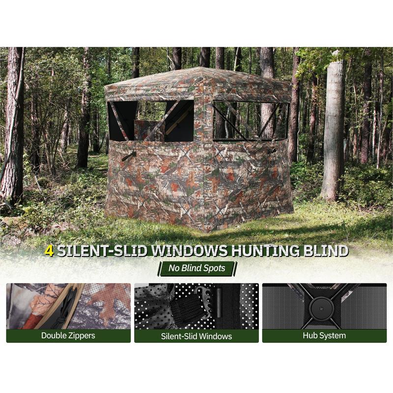 Rengue 360-Degree Unobstructed View Hunting Blind, Portable Pop-Up Ground Shelter for 2-3, Durable Oxford Cloth, Silent-Slid Windows