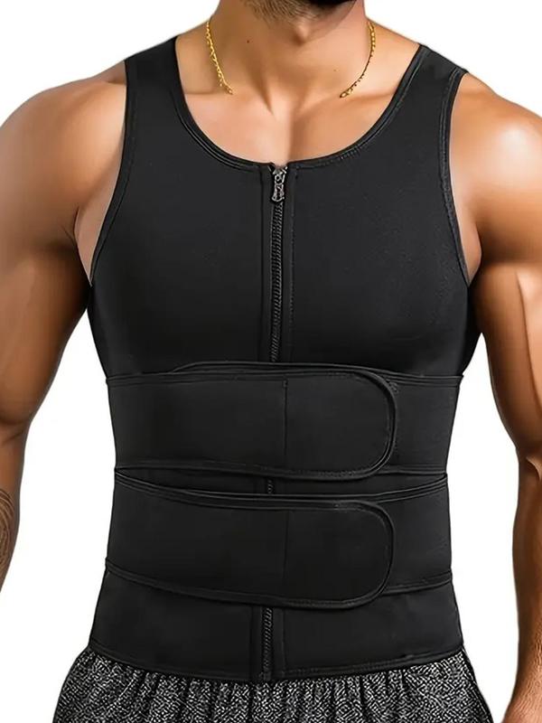 Men's Basic Solid Zipper Double Belt Shapewear Tank Top, Compression Waist Shaper for Sports, Tummy Control Shaperwear for Men Casual Wear, Men's Designer Clothes, Gym Clothing