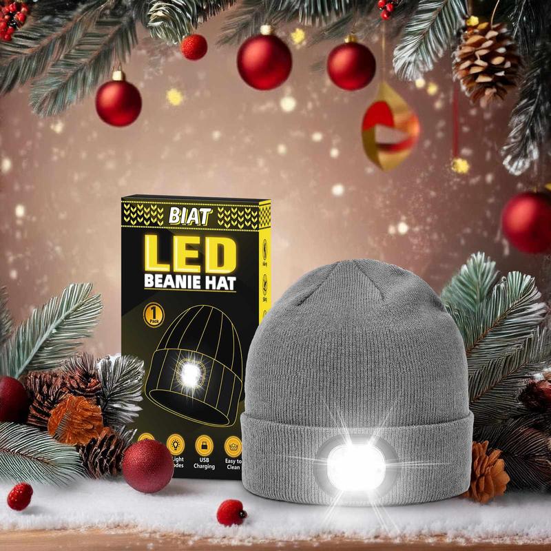 USB Rechargeable LED Beanie Hat Light, Warm Unisex Winter Cap with Headlamp, Outdoor Activities, Camping & Running Hat