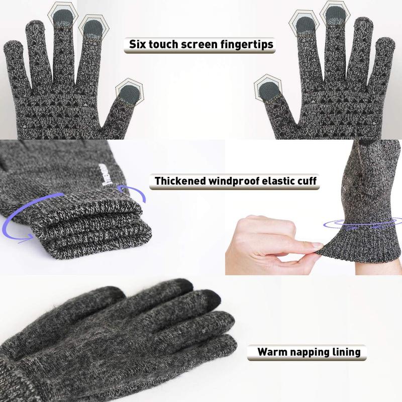 Winter Gloves for Men Women - Upgraded Touch Screen Cold Weather Thermal Warm Knit Glove for Running Driving Hiking