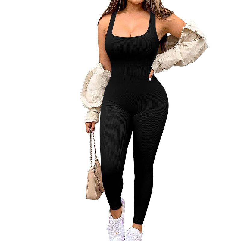 Women Jumpsuit One Piece Jumpsuits For Women Sleeveless Workout Jumpsuits Bodycon Workout Outfit Yoga Ribbed Jump Suit Gym Women's Backless