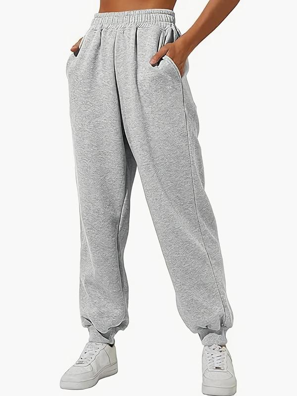 Women's Solid High Waist Sweatpants, Casual Comfy Pocket Jogger Pants for Daily Wear, Ladies Bottoms for Fall & Winter