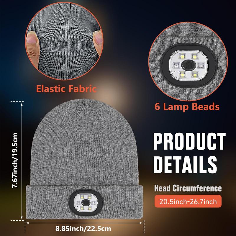 USB Rechargeable LED Beanie Hat Light, Warm Unisex Winter Cap with Headlamp, Outdoor Activities, Camping & Running Hat