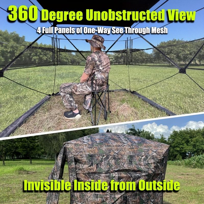 Rengue 360-Degree Unobstructed View Hunting Blind, Portable Pop-Up Ground Shelter for 2-3, Durable Oxford Cloth, Silent-Slid Windows