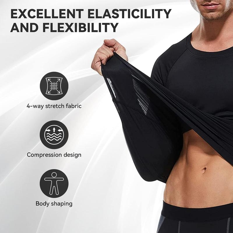 3 Pack Men's Compression Shirts Long Sleeve Athletic Base Layer Running Top UV Sun Protection Outdoor Work Out Shirts Black S