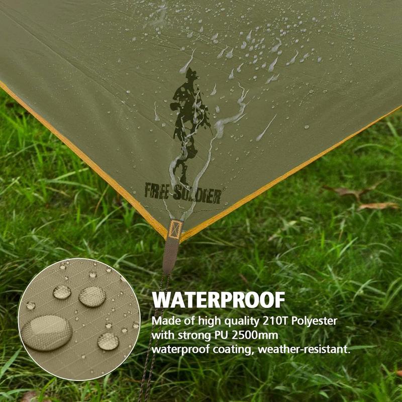 FREE SOLDIER Waterproof Portable Tarp Multifunctional Outdoor Camping Traveling Awning Backpacking Tarp Shelter Rain Tarp (Brown)