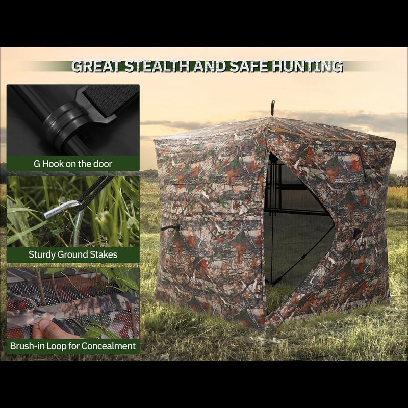 Rengue 360-Degree Unobstructed View Hunting Blind, Portable Pop-Up Ground Shelter for 2-3, Durable Oxford Cloth, Silent-Slid Windows