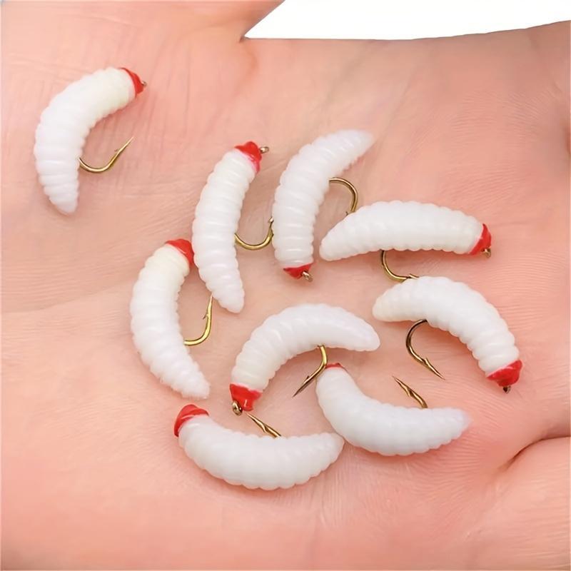 Artificial Bionic Maggot Fishing Bait, 30pcs box Random Color Bread Worm with Hook, Fishing Supplies for Outdoor Fishing, Fishing Accessories