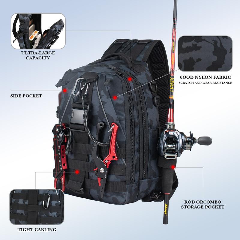 Fishing Backpack Tackle Sling Bag - Fishing Backpack with Rod Holder - Tackle Box Fly Fishing Gifts for Men Women