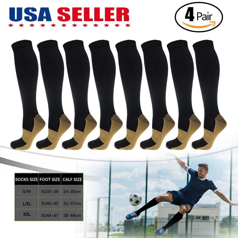 4 Pairs Copper Compression Socks 20-30mmHg Graduated Support Mens Womens S-XXL