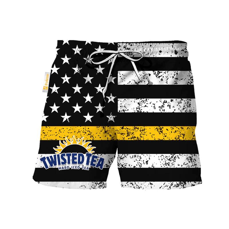 Twisted Tea USA Flag Swim Trunks, Hawaiian Shorts For Men Dad Friend, Aloha Shirt, Trendy Gift, Twisted Tea Beach Short